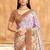Brown purple floral printed crepe silk saree with unstitch blouse
