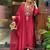 Women's red viscose chanderi sequin v-neck kurta set with embroidered silk dupatta