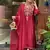 Women's red viscose chanderi sequin v-neck kurta set with embroidered silk dupatta