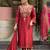 Women's red viscose chanderi sequin v-neck kurta set with embroidered silk dupatta