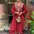 Women's red viscose chanderi sequin v-neck kurta set with embroidered silk dupatta
