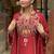 Women's red viscose chanderi sequin v-neck kurta set with embroidered silk dupatta