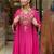 Women's pink viscose chanderi sequin v-neck kurta set with embroidered silk dupatta