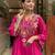Women's pink viscose chanderi sequin v-neck kurta set with embroidered silk dupatta