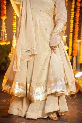 Cream chinon sequin embroidery kurta palazzo set with embroidered silk dupatta 4
