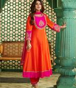 Orange chanderi cotton sequin kurta pant set with embroidered silk dupatta