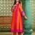 Orange chanderi cotton sequin kurta pant set with embroidered silk dupatta
