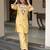 Yellow french crepe sequin embroidery v-neck kurta pant set