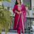 Pink chanderi silk sequin round neck kurta pant set with jacquard organza dupatta