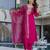 Pink chanderi silk sequin round neck kurta pant set with jacquard organza dupatta