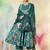 Green cotton silk printed v-neck kurta pant set with matching printed dupatta