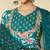 Green cotton silk printed v-neck kurta pant set with matching printed dupatta