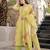 Yellow chanderi silk floral printed v-neck kurta pant set with printed dupatta