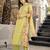 Yellow chanderi silk floral printed v-neck kurta pant set with printed dupatta
