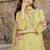 Yellow chanderi silk floral printed v-neck kurta pant set with printed dupatta