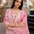 Pink chanderi silk floral printed v-neck kurta pant set with printed dupatta