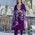 Purple chanderi silk embroidered round neck kurta pant set with jacquard organza dupatta