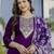 Purple chanderi silk embroidered round neck kurta pant set with jacquard organza dupatta