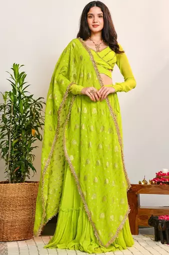 Ready To Wear Lehenga & Embroidered Blouse With Dupatta Free Size Upto 42