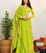 Ready To Wear Lehenga & Embroidered Blouse With Dupatta Free Size Upto 42
