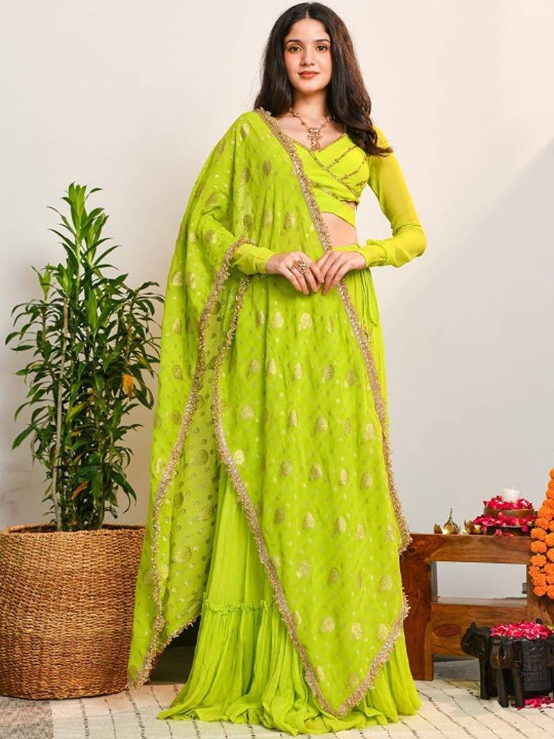 Ready To Wear Lehenga & Embroidered Blouse With Dupatta Free Size Upto 42