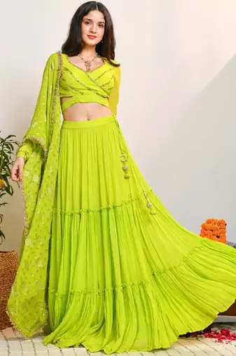 Ready To Wear Lehenga & Embroidered Blouse With Dupatta Free Size Upto 42
