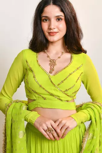 Ready To Wear Lehenga & Embroidered Blouse With Dupatta Free Size Upto 42
