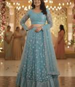 Women Embroidered Sequinned Ready To Wear Lehenga & Blouse With Dupatta Free Size Upto 42