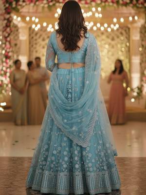 Women Embroidered Sequinned Ready To Wear Lehenga & Blouse With Dupatta Free Size Upto 42 2