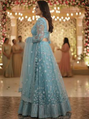 Women Embroidered Sequinned Ready To Wear Lehenga & Blouse With Dupatta Free Size Upto 42 3