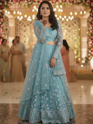 Women Embroidered Sequinned Ready To Wear Lehenga & Blouse With Dupatta Free Size Upto 42 4