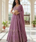 Embroidered Sequinned Semi-Stitched Lehenga & Unstitched Blouse With Dupatta Free Size Upto 42