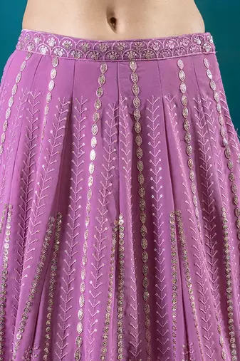 Embroidered Sequinned Semi-Stitched Lehenga & Unstitched Blouse With Dupatta Free Size Upto 42