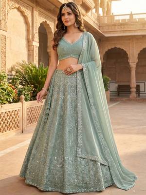 Embellished Sequinned Semi-Stitched Lehenga & Unstitched Blouse With Dupatta Free Size Upto 42 1