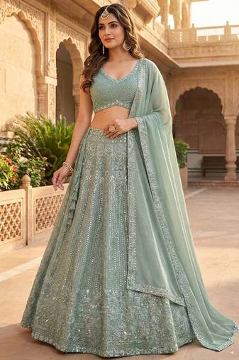 Embellished Sequinned Semi-Stitched Lehenga & Unstitched Blouse With Dupatta Free Size Upto 42