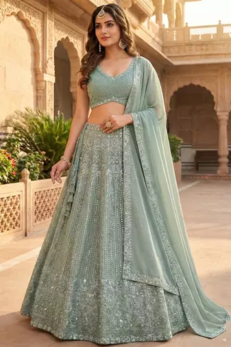 Embellished Sequinned Semi-Stitched Lehenga & Unstitched Blouse With Dupatta Free Size Upto 42