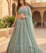 Embellished Sequinned Semi-Stitched Lehenga & Unstitched Blouse With Dupatta Free Size Upto 42