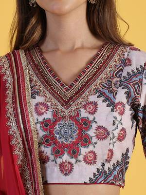 Embroidered Sequinned Ready To Wear Lehenga & Blouse With Dupatta Free Size Upto 42 2