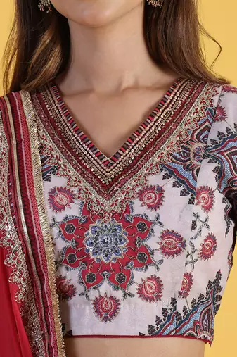 Embroidered Sequinned Ready To Wear Lehenga & Blouse With Dupatta Free Size Upto 42