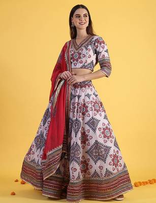 Embroidered Sequinned Ready To Wear Lehenga & Blouse With Dupatta Free Size Upto 42 3