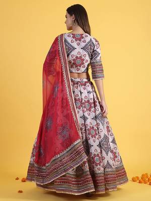 Embroidered Sequinned Ready To Wear Lehenga & Blouse With Dupatta Free Size Upto 42 4