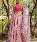 Floral Printed Sequinned Ready To Wear Lehenga & Blouse With Dupatta Free Size Upto 42