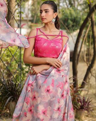 Floral Printed Sequinned Ready To Wear Lehenga & Blouse With Dupatta Free Size Upto 42 2