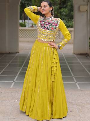 Embellished Mirror Work Ready To Wear Lehenga & Free Size Upto 42 2