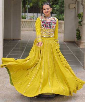 Embellished Mirror Work Ready To Wear Lehenga & Free Size Upto 42 4