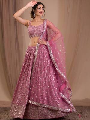 Embellished Sequinned Semi-Stitched Lehenga & Blouse With Dupatta Free Size Upto 42 1