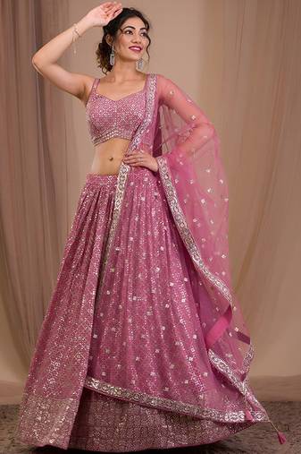 Embellished Sequinned Semi-Stitched Lehenga & Blouse With Dupatta Free Size Upto 42