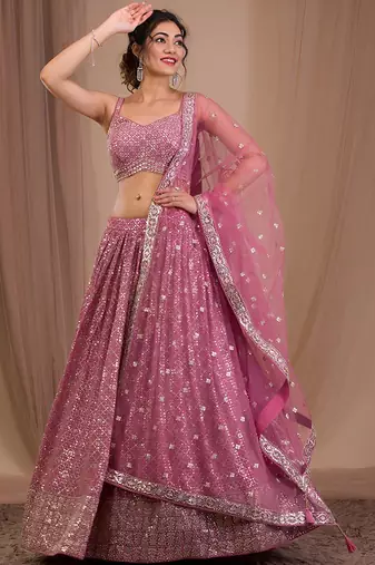 Embellished Sequinned Semi-Stitched Lehenga & Blouse With Dupatta Free Size Upto 42