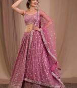 Embellished Sequinned Semi-Stitched Lehenga & Blouse With Dupatta Free Size Upto 42