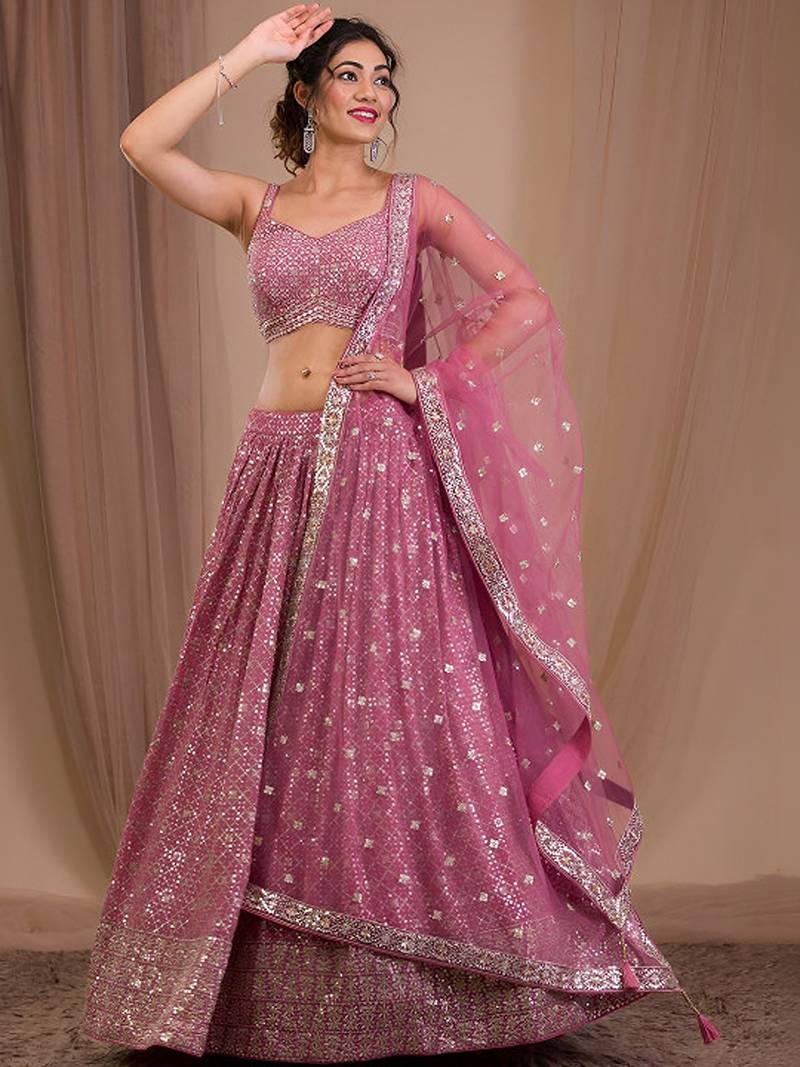 Embellished Sequinned Semi-Stitched Lehenga & Blouse With Dupatta Free Size Upto 42